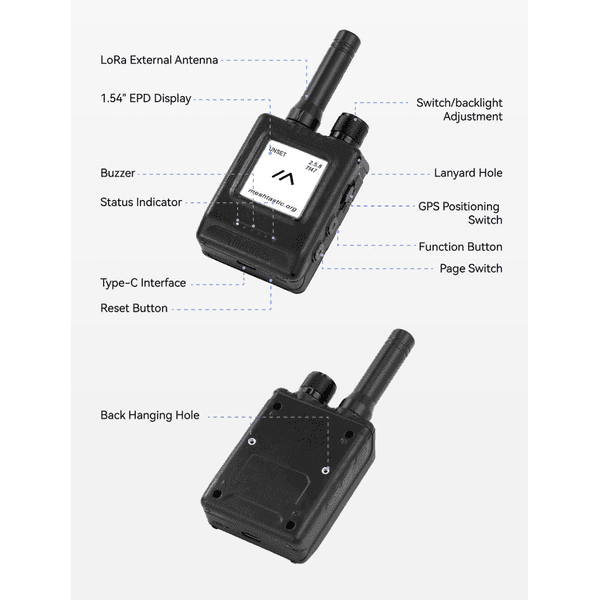 Dispositivo de Comunicación LoRa Meshtastic 915 MHz, ESP32-S3, Pantalla EPD 1.54" y GPS ILM13205D