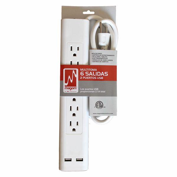 Multitoma 6 Salidas 2 con Puertos Usb MT600